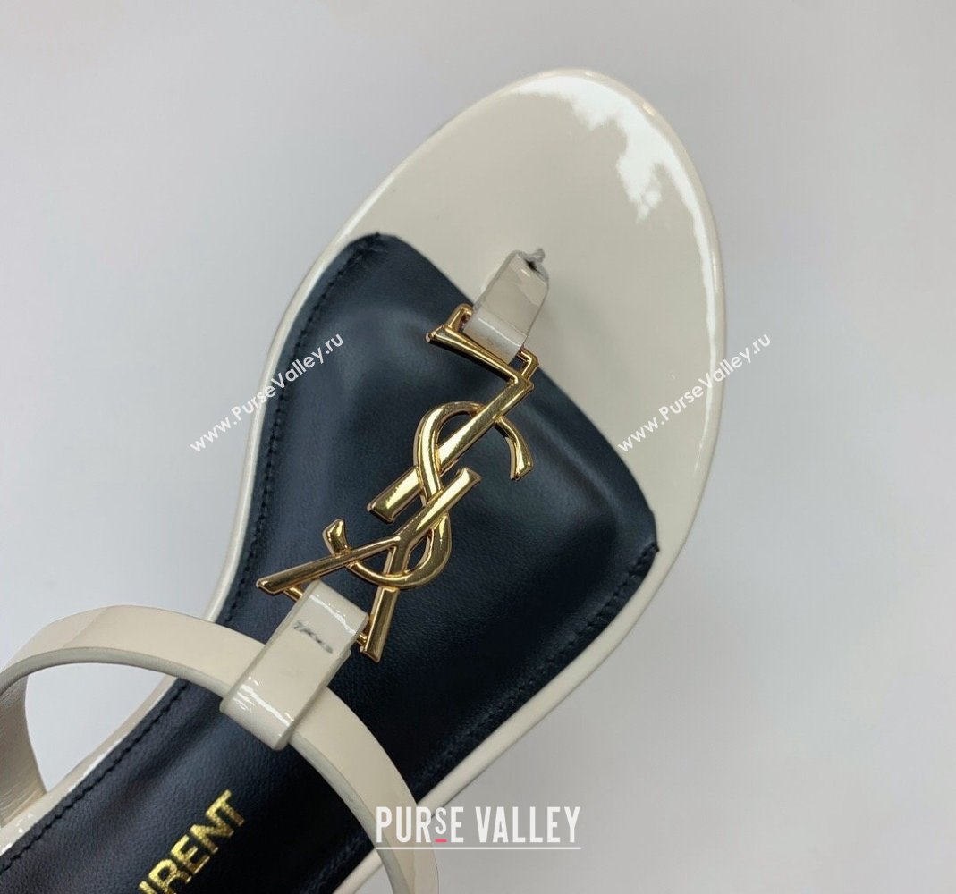 Saint Laurent YSL Flat Thong Slide Sandals in Patent Leather White 2024 0505 (MD-240506127)
