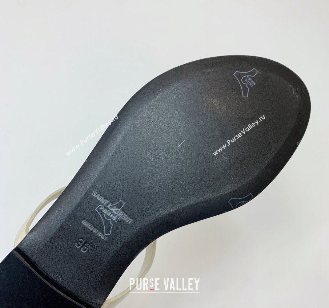 Saint Laurent YSL Flat Thong Slide Sandals in Patent Leather White 2024 0505 (MD-240506127)
