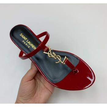 Saint Laurent YSL Flat Thong Slide Sandals in Patent Leather Red 2024 0505 (MD-240506128)