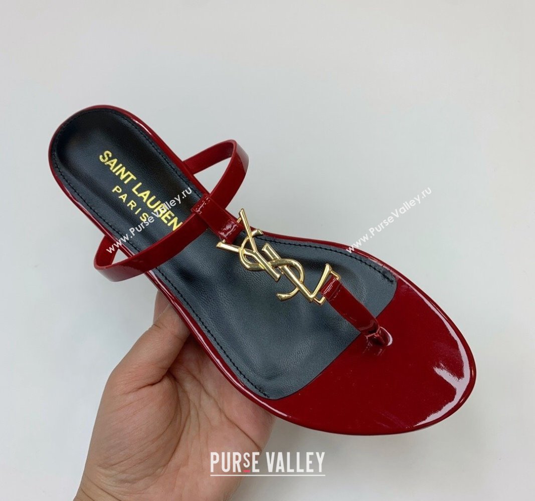 Saint Laurent YSL Flat Thong Slide Sandals in Patent Leather Red 2024 0505 (MD-240506128)