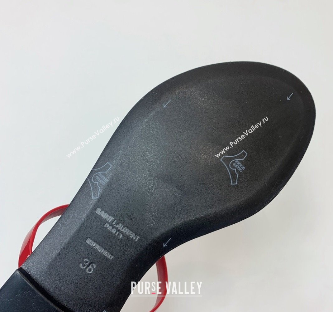 Saint Laurent YSL Flat Thong Slide Sandals in Patent Leather Red 2024 0505 (MD-240506128)