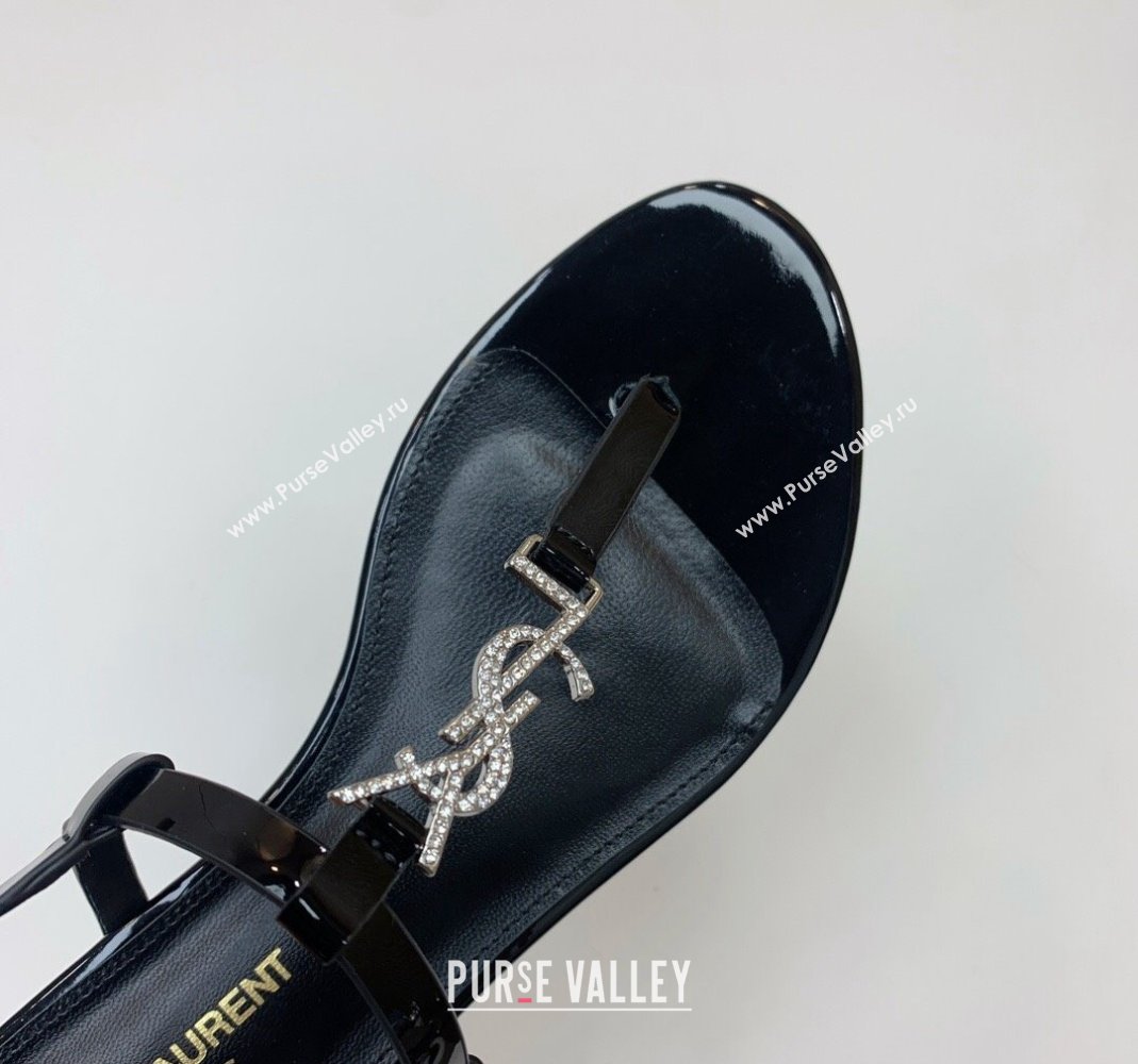 Saint Laurent YSL Flat Thong Sandals in Black Patent Leather with Strass 2024 0506 (MD-240506116)