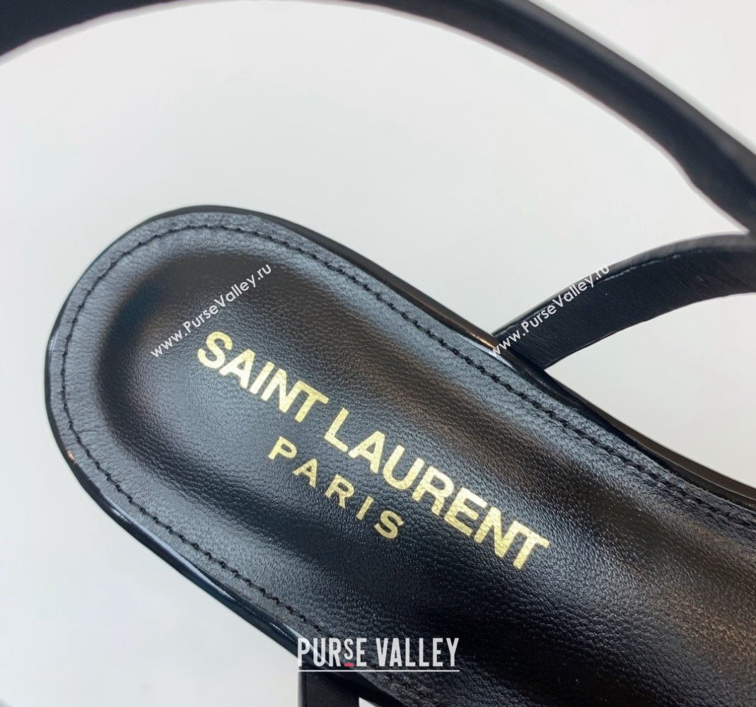 Saint Laurent YSL Flat Thong Sandals in Black Patent Leather with Strass 2024 0506 (MD-240506116)