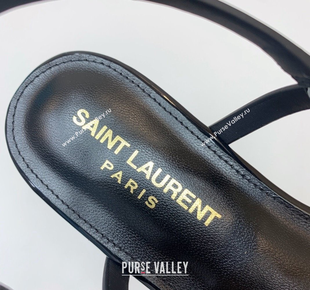 Saint Laurent YSL Flat Thong Sandals in Patent Leather Black/Gold 2024 0506 (MD-240506117)