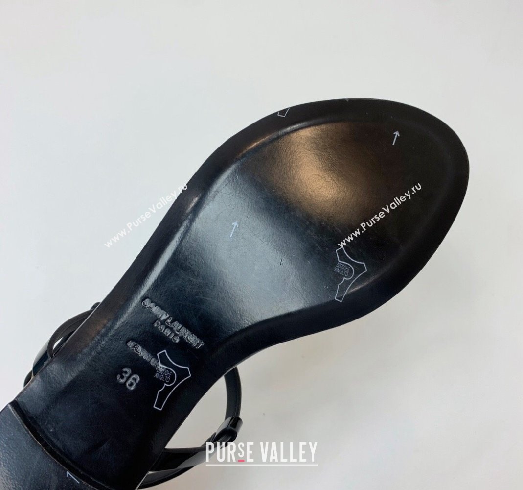 Saint Laurent YSL Flat Thong Sandals in Patent Leather Black/Gold 2024 0506 (MD-240506117)