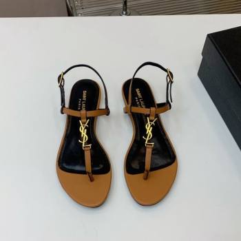 Saint Laurent YSL Flat Thong Sandals in Brown Calf Leather 2024 0506 (MD-240506118)