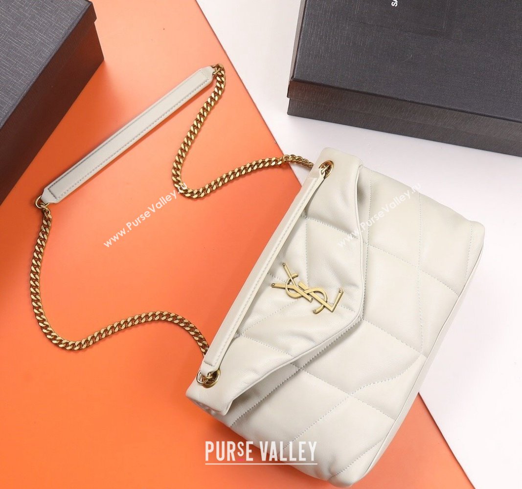 Saint Laurent Loulou Puffer Small Bag in Quilted Lambskin 577476 White/Gold 2024 0525 (YY-240525044)