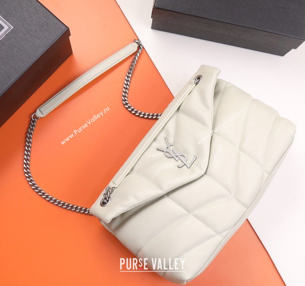 Saint Laurent Loulou Puffer Medium Bag in Quilted Lambskin 577475 White/Silver 2024 0525 (YY-240525036)