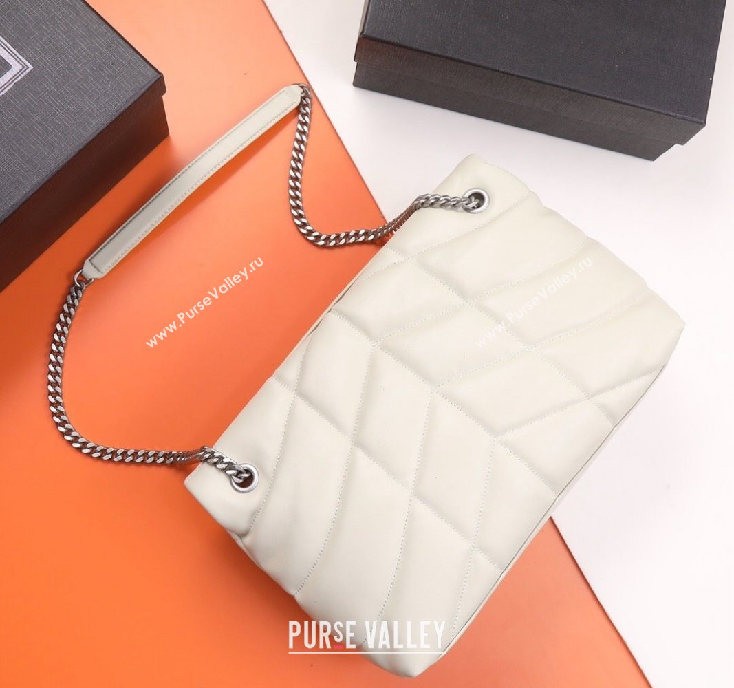 Saint Laurent Loulou Puffer Medium Bag in Quilted Lambskin 577475 White/Silver 2024 0525 (YY-240525036)