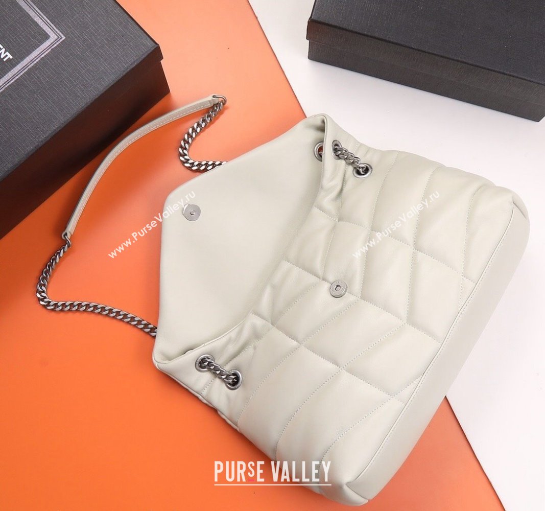 Saint Laurent Loulou Puffer Medium Bag in Quilted Lambskin 577475 White/Silver 2024 0525 (YY-240525036)