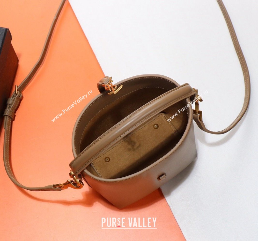 Saint Laurent LE 37 Mini Bucket Bag in Shiny Calfskin 765870 Dark Cork 2024 (YY-240525060)