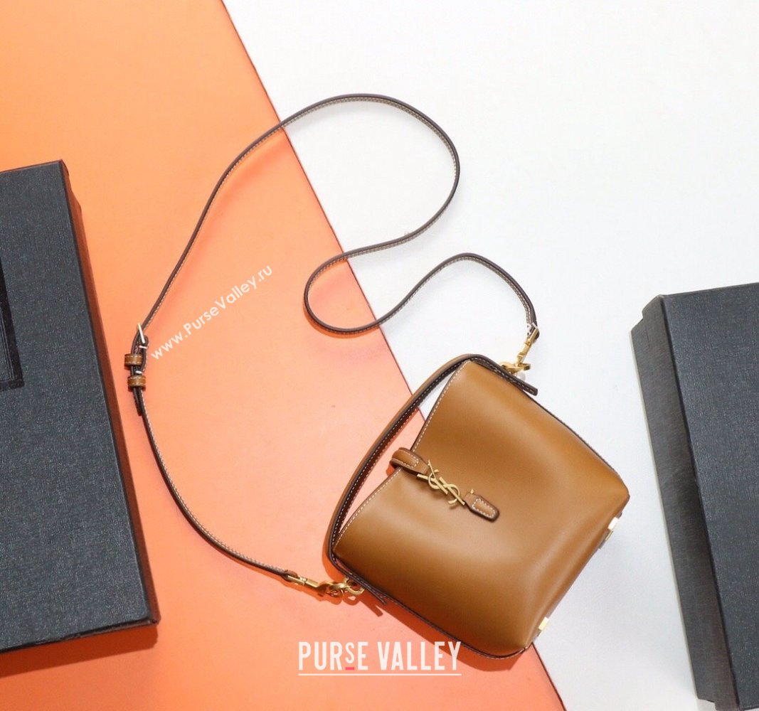 Saint Laurent LE 37 Mini Bucket Bag in Shiny Calfskin 765870 Brown 2024 (YY-240525061)