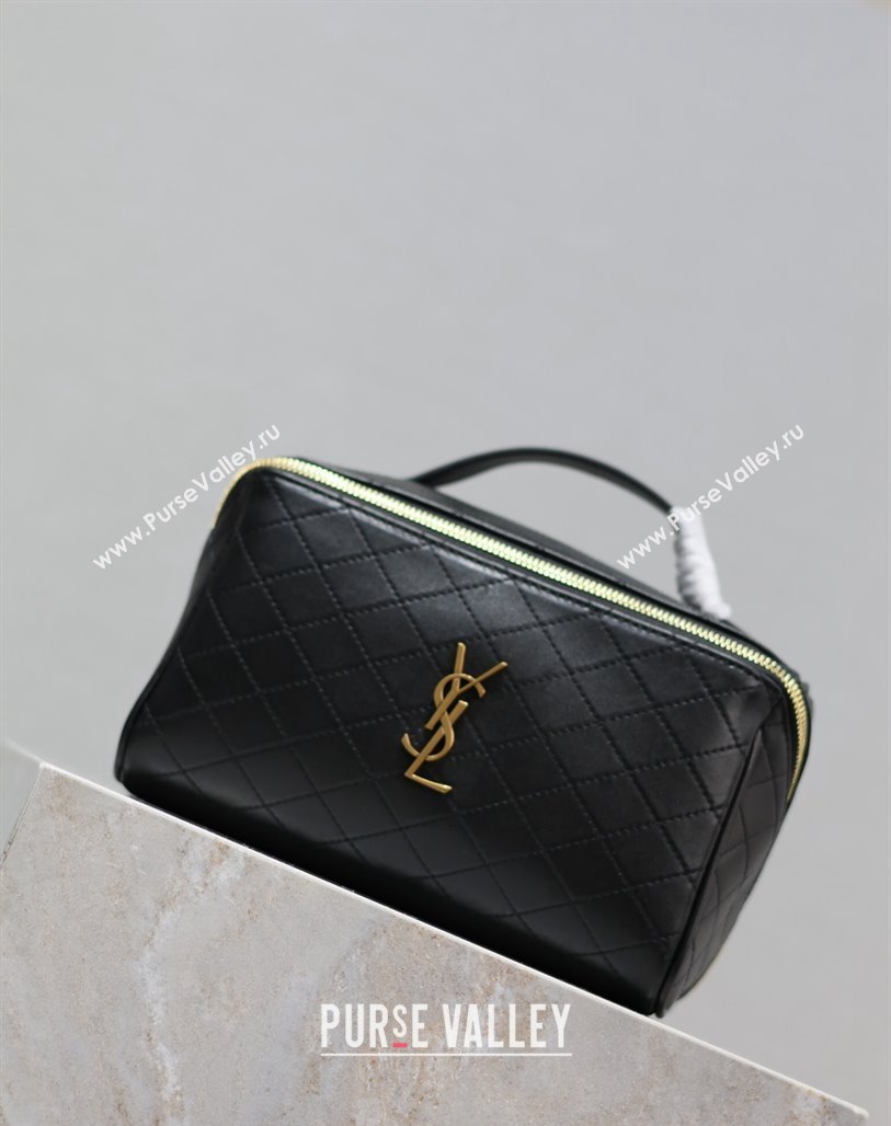 Saint Laurent Gaby Vanity Case in Quilted Lambskin Black 2024 753171 (YY-240525063)