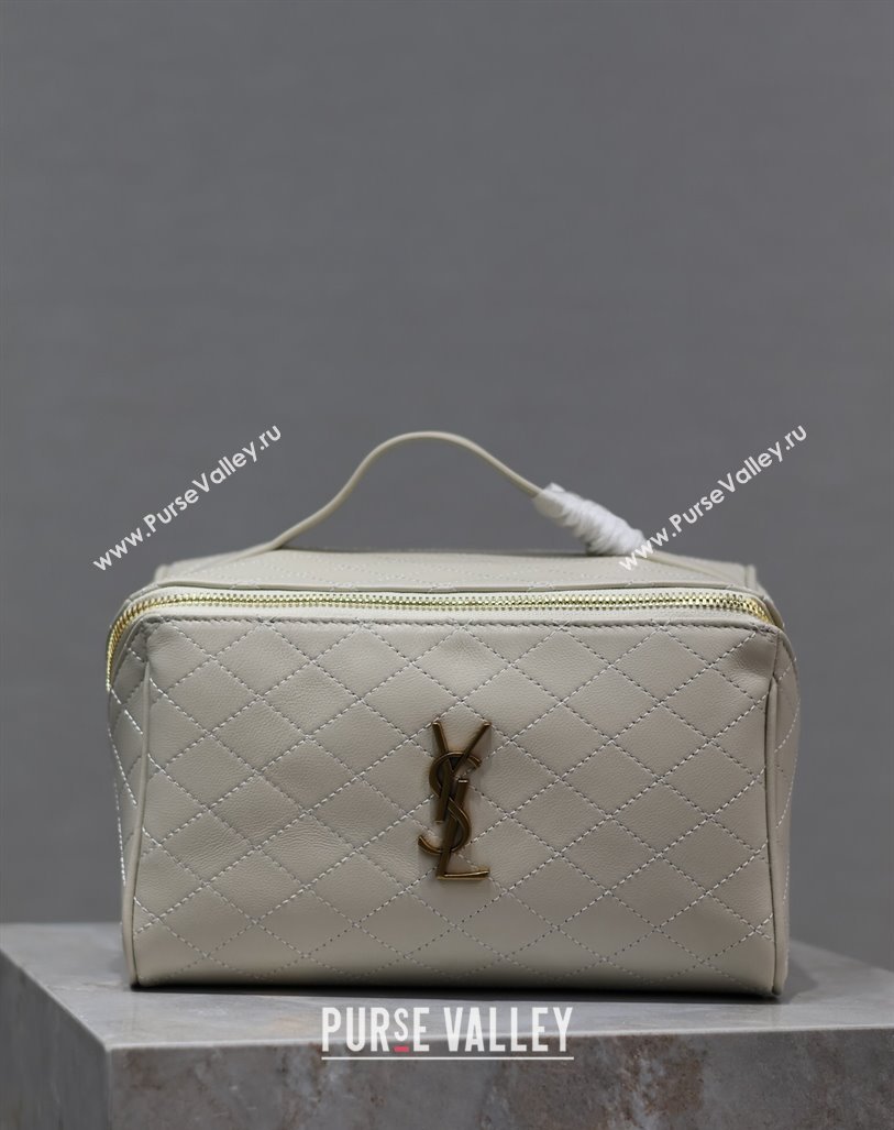 Saint Laurent Gaby Vanity Case in Quilted Lambskin White 2024 753171 (YY-240525064)