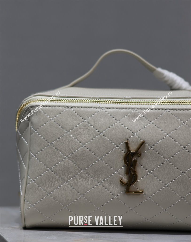 Saint Laurent Gaby Vanity Case in Quilted Lambskin White 2024 753171 (YY-240525064)