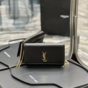 Saint Laurent Cassandre Phone Holder Chain Mini bag in Box Leather Black 2024 635095 (YY-240525065)