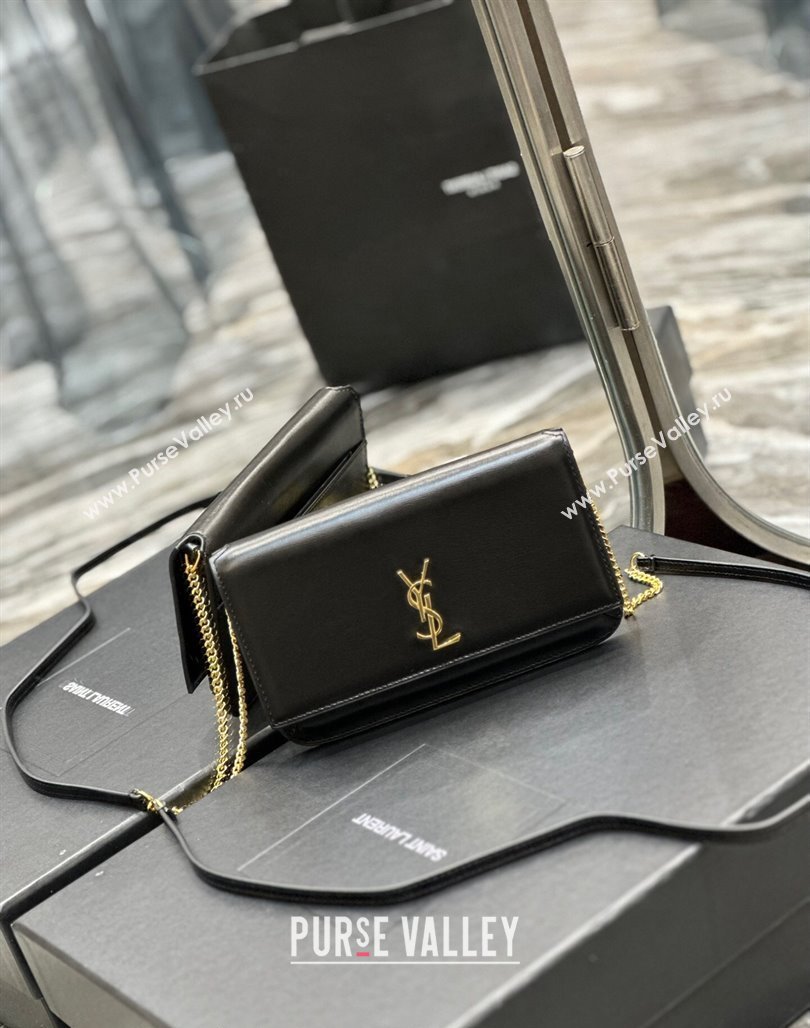 Saint Laurent Cassandre Phone Holder Chain Mini bag in Box Leather Black 2024 635095 (YY-240525065)