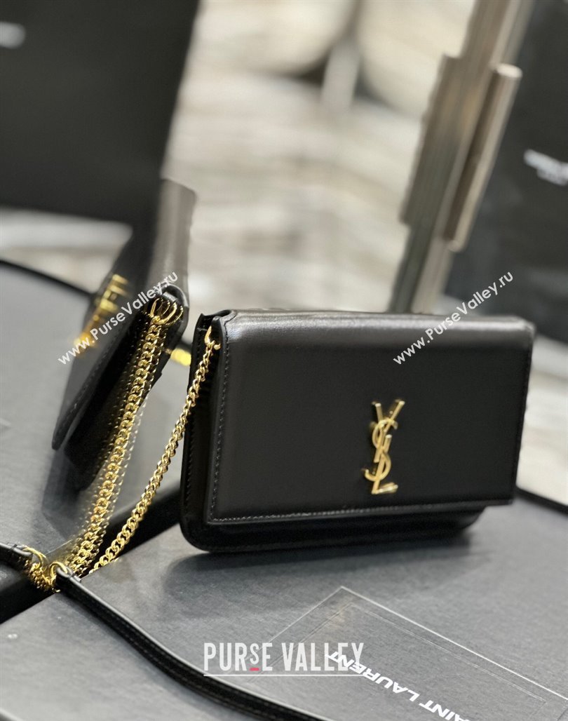 Saint Laurent Cassandre Phone Holder Chain Mini bag in Box Leather Black 2024 635095 (YY-240525065)