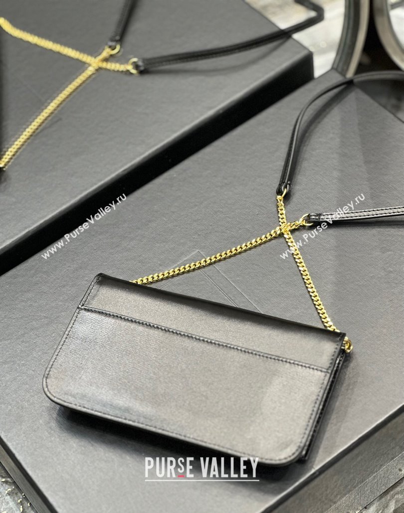 Saint Laurent Cassandre Phone Holder Chain Mini bag in Box Leather Black 2024 635095 (YY-240525065)