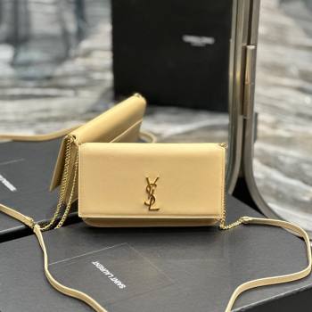 Saint Laurent Cassandre Phone Holder Chain Mini bag in Box Leather Apricot 2024 635095 (YY-240525066)