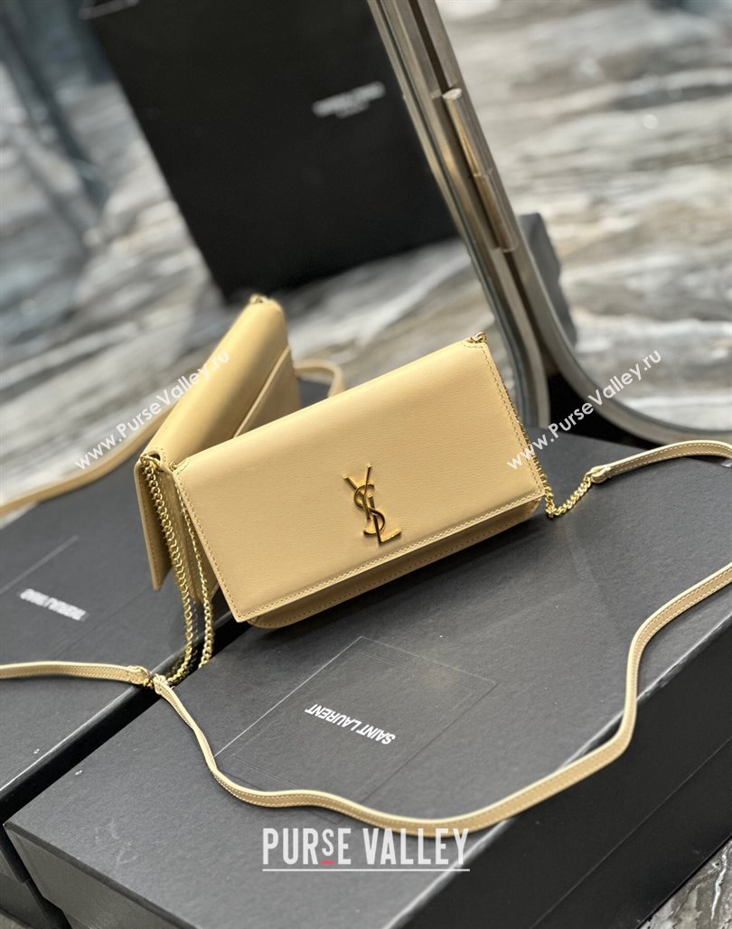 Saint Laurent Cassandre Phone Holder Chain Mini bag in Box Leather Apricot 2024 635095 (YY-240525066)