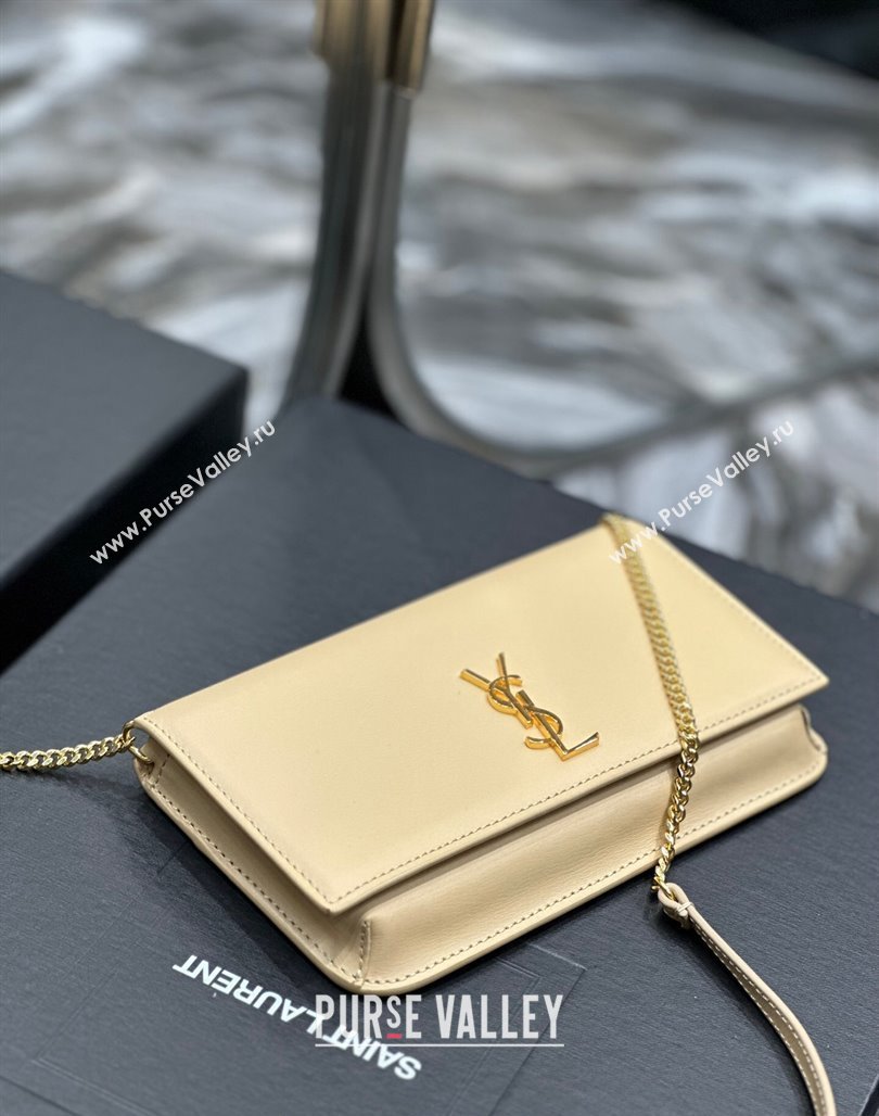 Saint Laurent Cassandre Phone Holder Chain Mini bag in Box Leather Apricot 2024 635095 (YY-240525066)