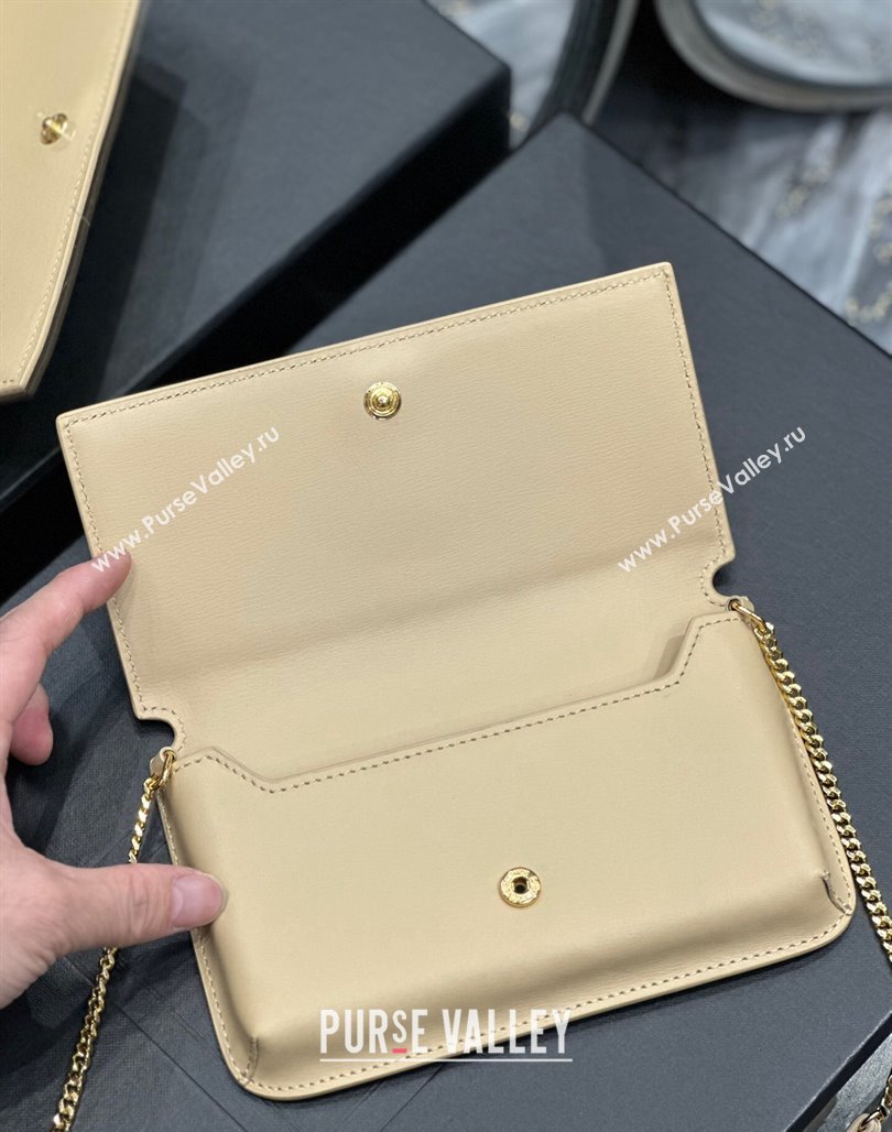 Saint Laurent Cassandre Phone Holder Chain Mini bag in Box Leather Apricot 2024 635095 (YY-240525066)