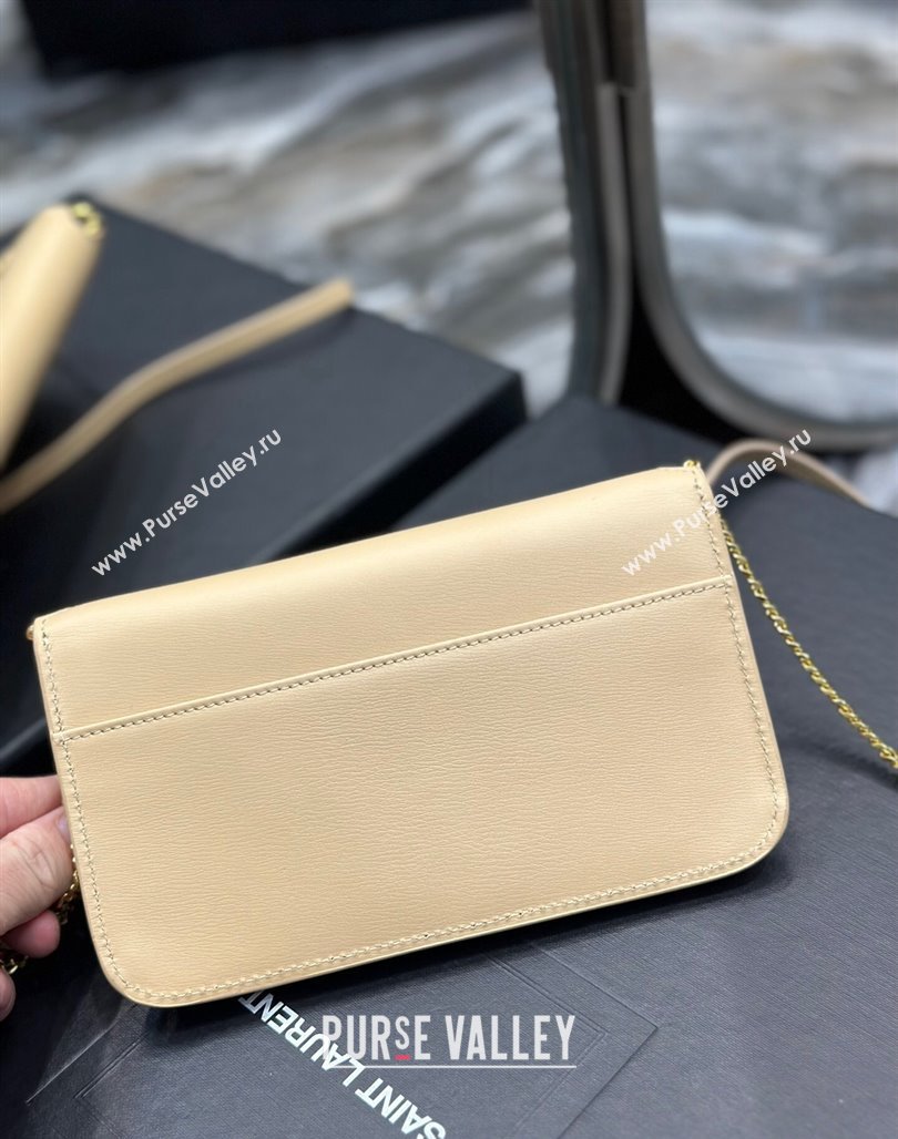 Saint Laurent Cassandre Phone Holder Chain Mini bag in Box Leather Apricot 2024 635095 (YY-240525066)