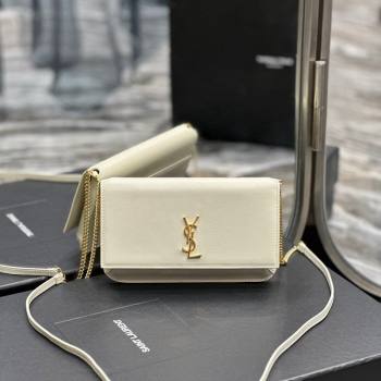 Saint Laurent Cassandre Phone Holder Chain Mini bag in Box Leather White 2024 635095 (YY-240525067)