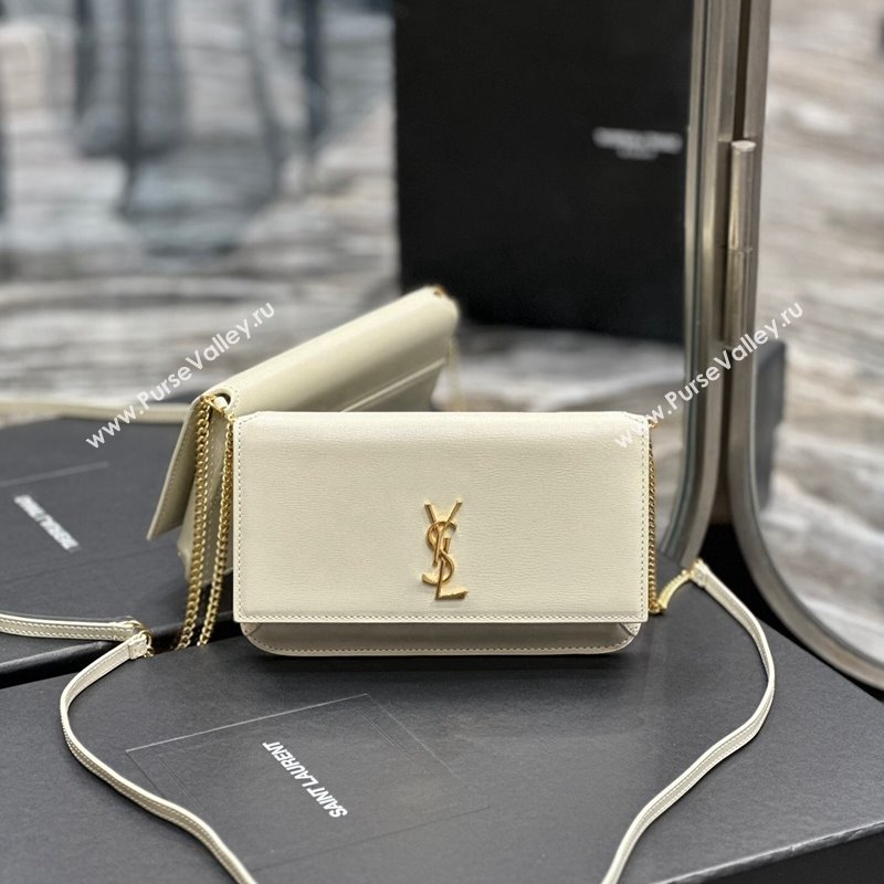 Saint Laurent Cassandre Phone Holder Chain Mini bag in Box Leather White 2024 635095 (YY-240525067)