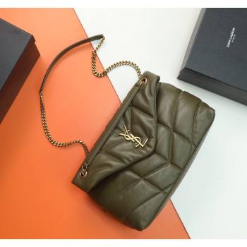 Saint Laurent Loulou Puffer Medium Bag in Quilted Lambskin 577475 Olive Green/Gold 2024 0525 (YY-240525039)