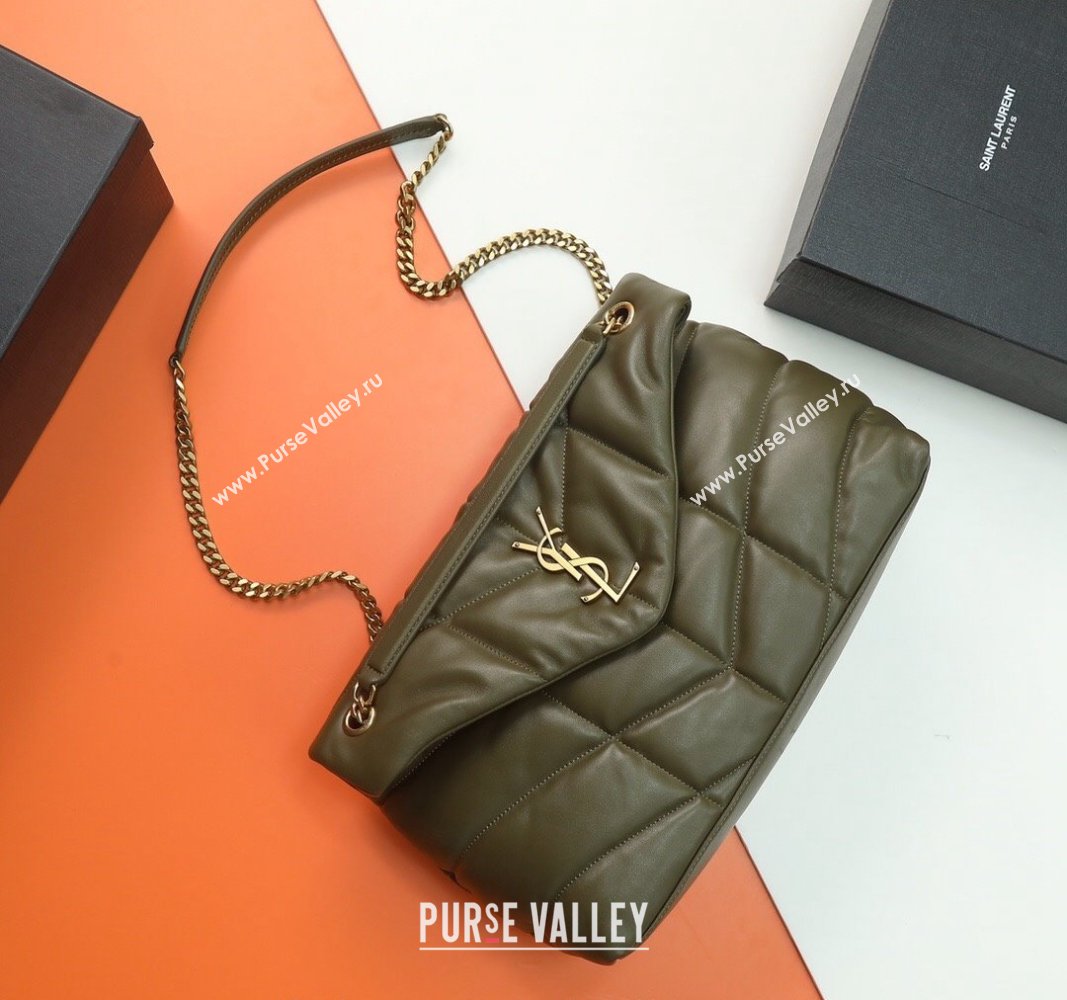 Saint Laurent Loulou Puffer Medium Bag in Quilted Lambskin 577475 Olive Green/Gold 2024 0525 (YY-240525039)