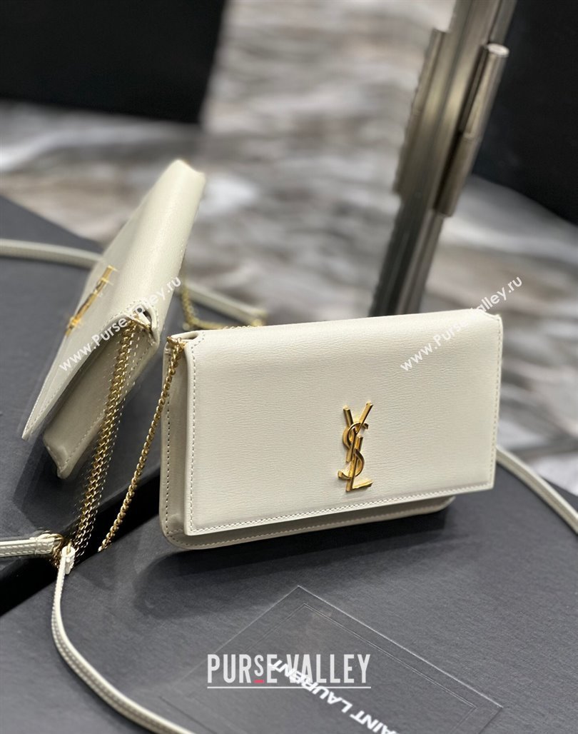 Saint Laurent Cassandre Phone Holder Chain Mini bag in Box Leather White 2024 635095 (YY-240525067)