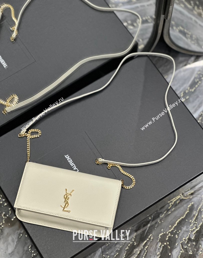 Saint Laurent Cassandre Phone Holder Chain Mini bag in Box Leather White 2024 635095 (YY-240525067)