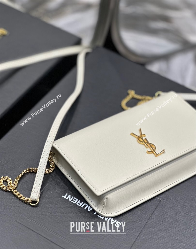 Saint Laurent Cassandre Phone Holder Chain Mini bag in Box Leather White 2024 635095 (YY-240525067)