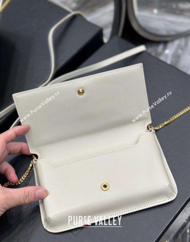 Saint Laurent Cassandre Phone Holder Chain Mini bag in Box Leather White 2024 635095 (YY-240525067)