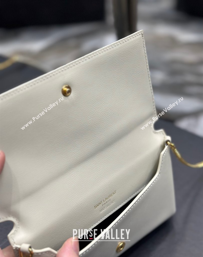 Saint Laurent Cassandre Phone Holder Chain Mini bag in Box Leather White 2024 635095 (YY-240525067)