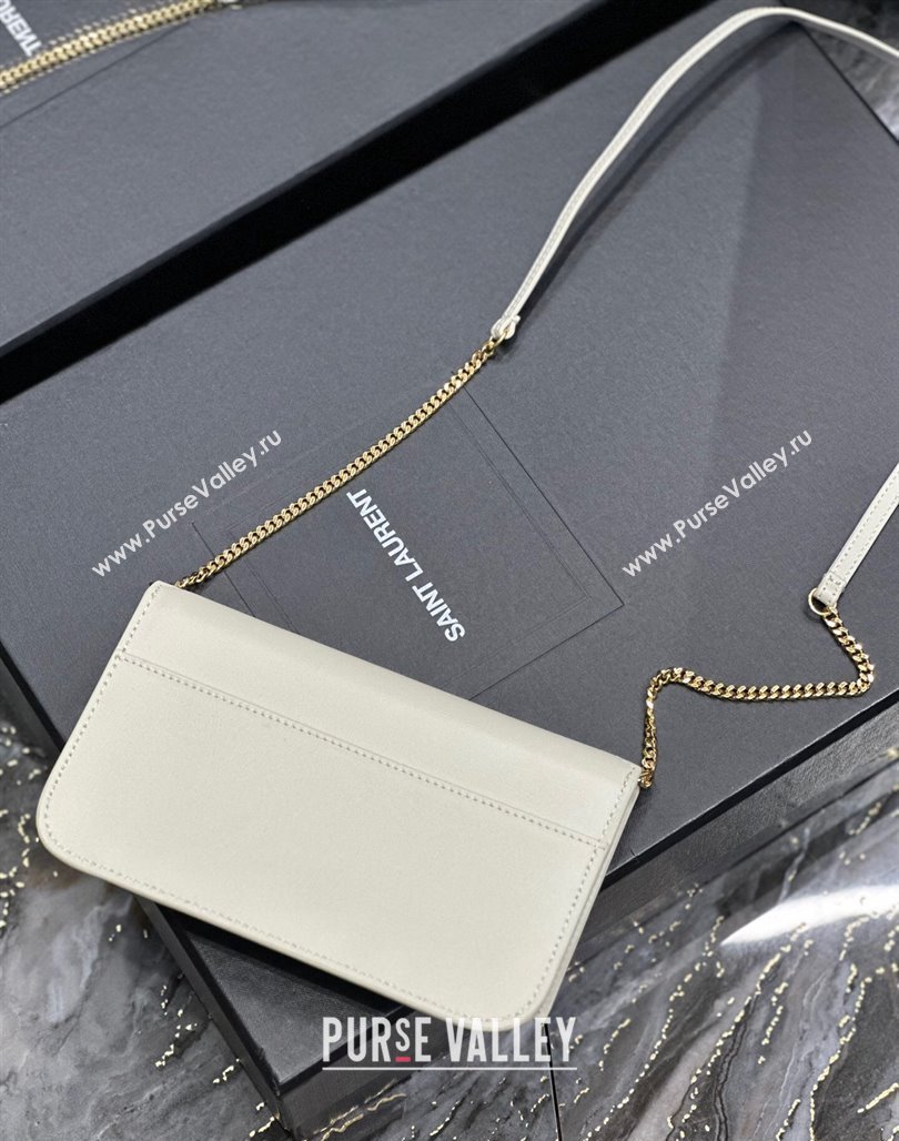 Saint Laurent Cassandre Phone Holder Chain Mini bag in Box Leather White 2024 635095 (YY-240525067)