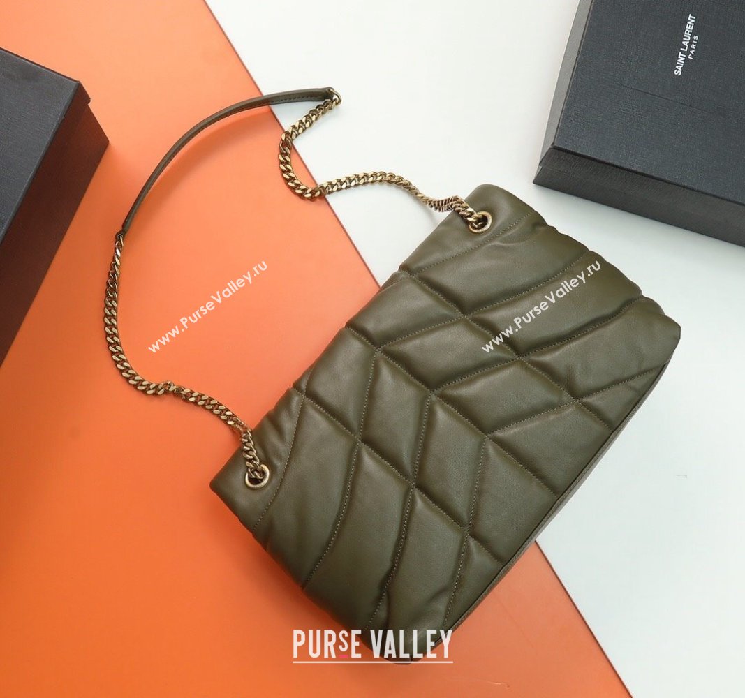 Saint Laurent Loulou Puffer Medium Bag in Quilted Lambskin 577475 Olive Green/Gold 2024 0525 (YY-240525039)