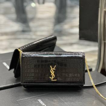 Saint Laurent Cassandre Phone Holder Chain Mini bag in Crocodile-Embossed Leather Black 2024 635095 (YY-240525070)