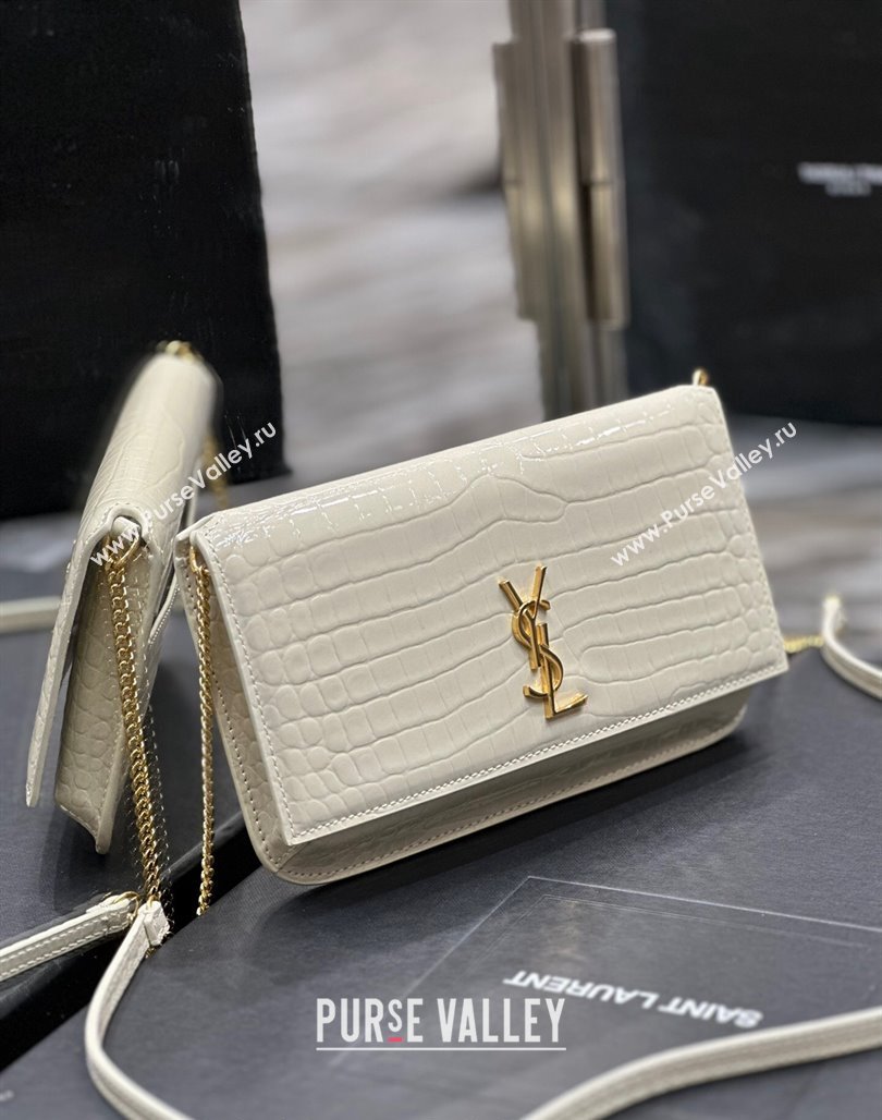 Saint Laurent Cassandre Phone Holder Chain Mini bag in Crocodile-Embossed Leather White 2024 635095 (YY-240525071)