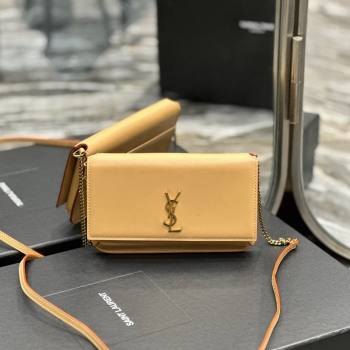 Saint Laurent Cassandre Phone Holder Chain Mini bag in Smooth Leather Apricot 2024 635095 (YY-240525068)