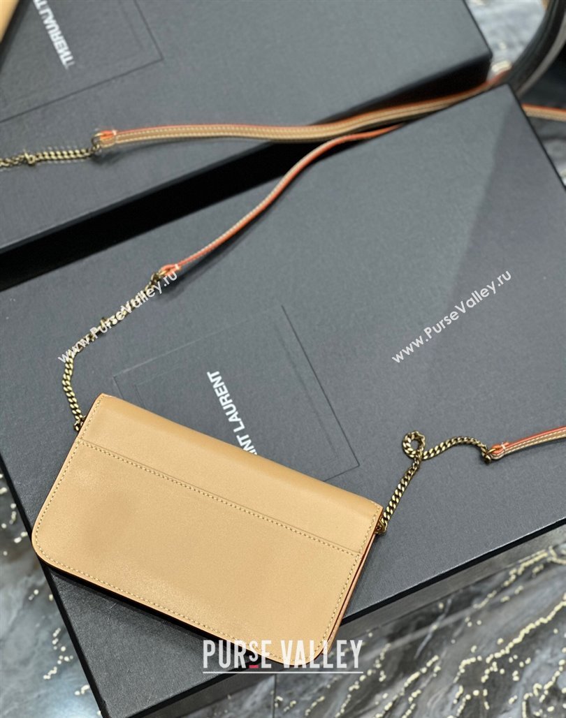 Saint Laurent Cassandre Phone Holder Chain Mini bag in Smooth Leather Apricot 2024 635095 (YY-240525068)