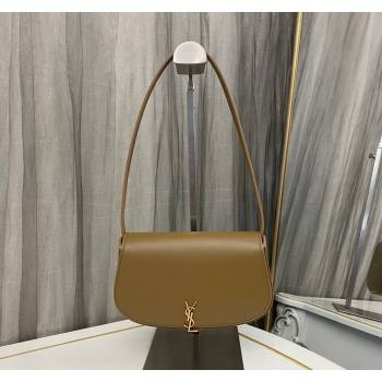 Saint Laurent Mini Voltaire Hobo Bag in Box Leather Dark Cork Brown 2024 779642 (nana-240622007)