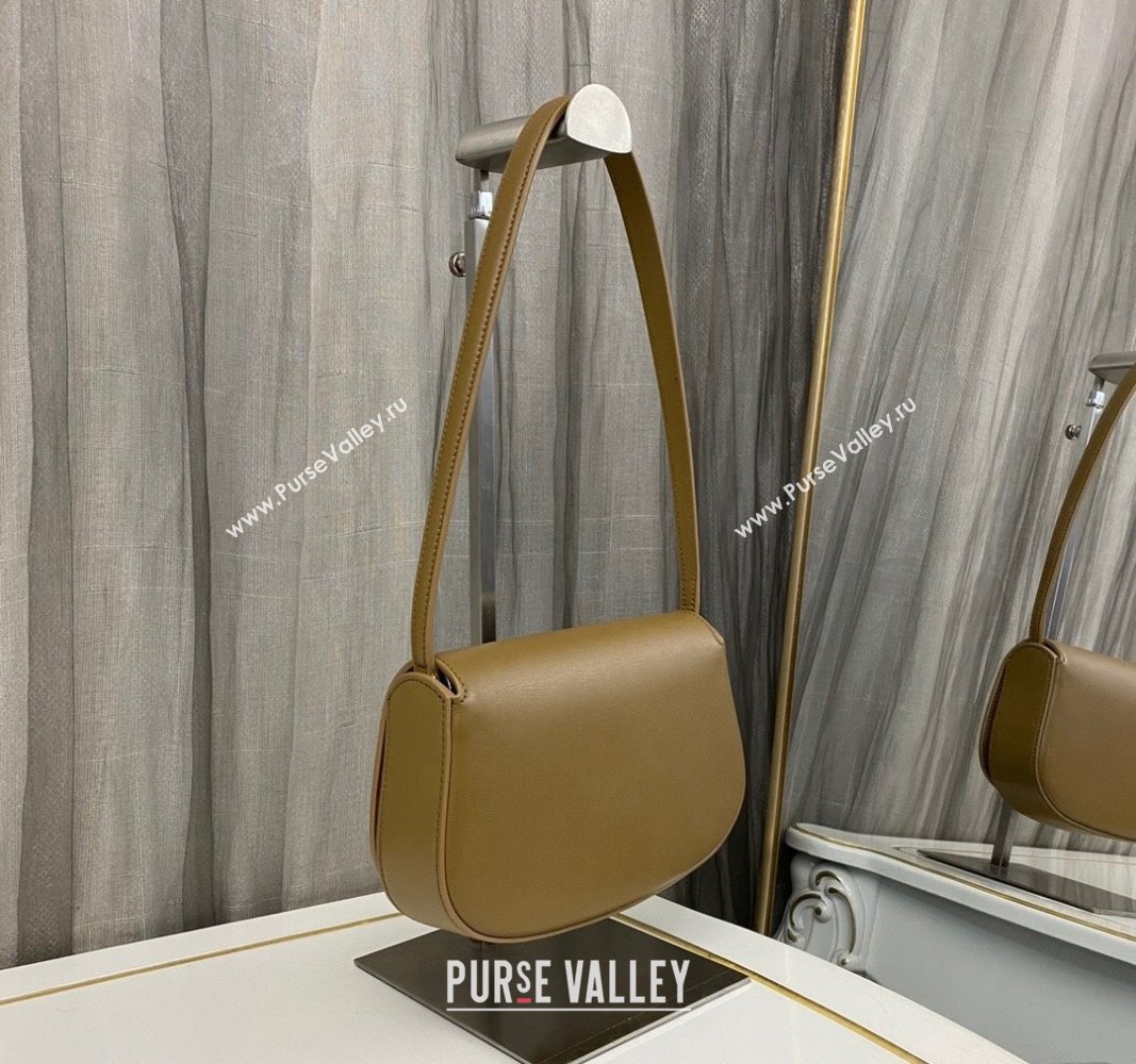 Saint Laurent Mini Voltaire Hobo Bag in Box Leather Dark Cork Brown 2024 779642 (nana-240622007)