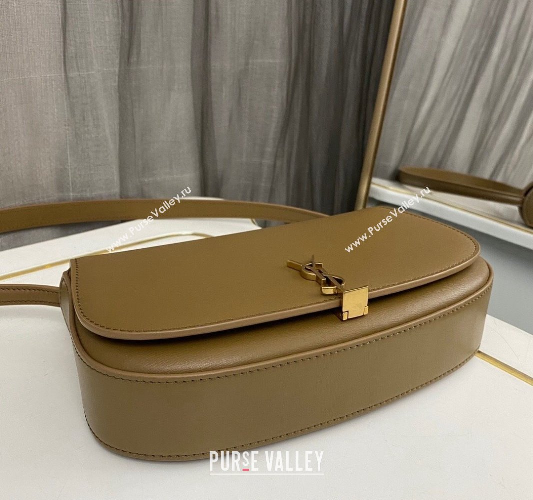 Saint Laurent Mini Voltaire Hobo Bag in Box Leather Dark Cork Brown 2024 779642 (nana-240622007)