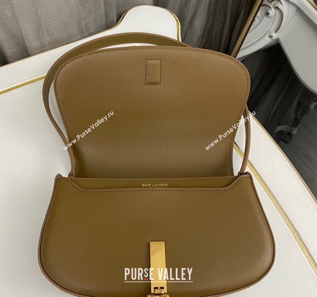 Saint Laurent Mini Voltaire Hobo Bag in Box Leather Dark Cork Brown 2024 779642 (nana-240622007)