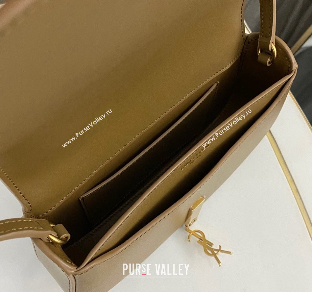 Saint Laurent Mini Voltaire Hobo Bag in Box Leather Dark Cork Brown 2024 779642 (nana-240622007)