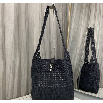 Saint Laurent LE 5 À 7 Tote Bag in Crochet Straw Black 2024 690941 (nana-240622011)