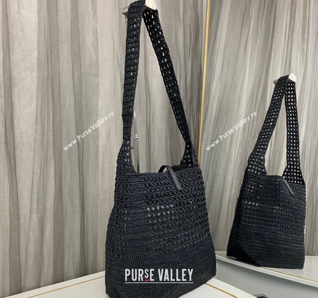 Saint Laurent LE 5 À 7 Tote Bag in Crochet Straw Black 2024 690941 (nana-240622011)